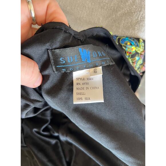 Sue Wong Y2K Sz 6 Black Beaded Drop Waist Fairy Core Whimsygoth Asymmetrical Hem - Picture 12 of 14